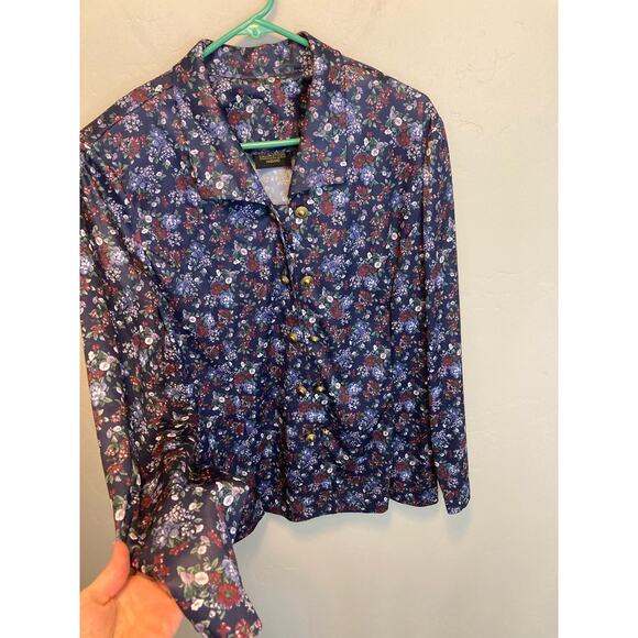 90's Vintage Long Sleeve Silky Floral Collared Double Button Blouse Size XL - Picture 7 of 12